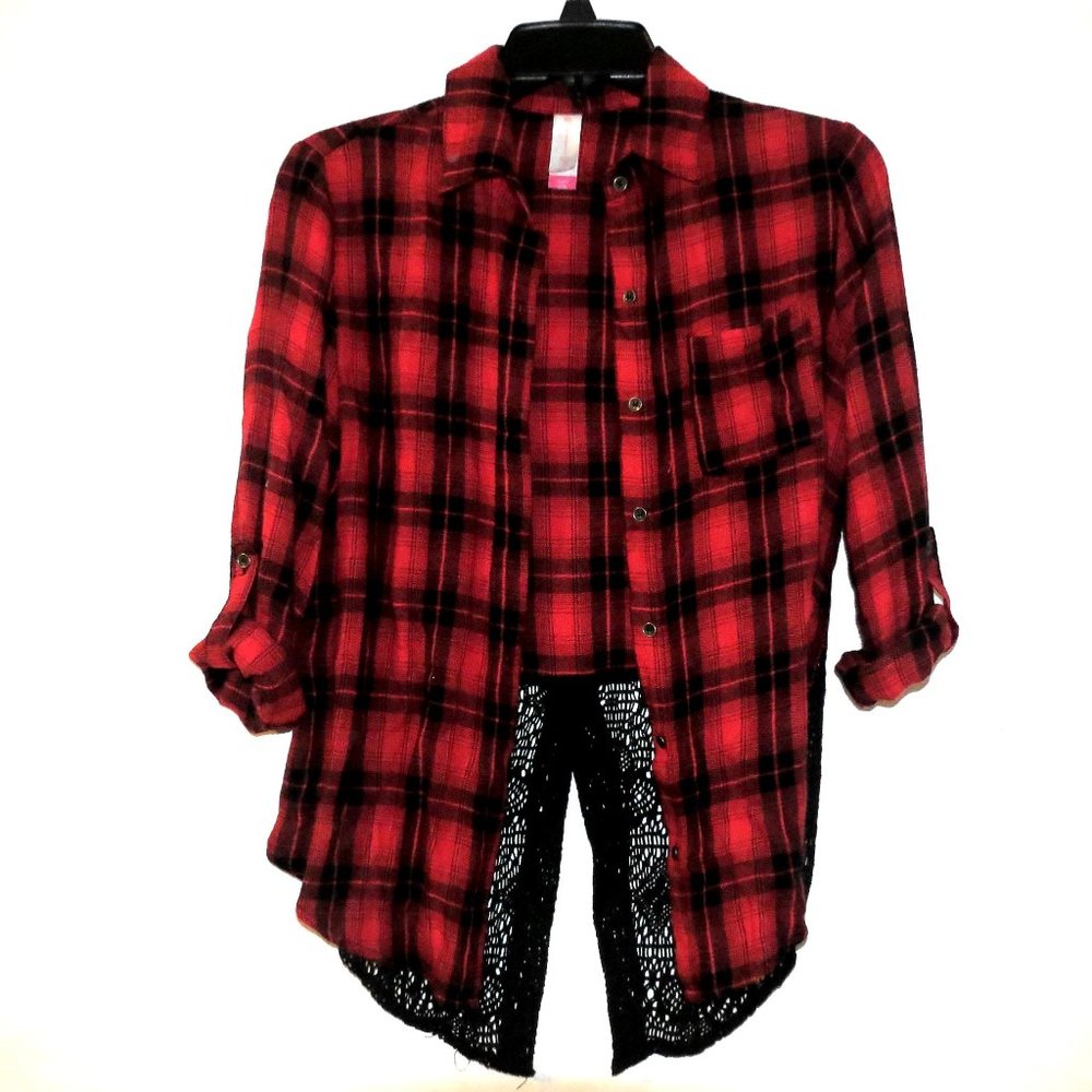 Red and Black Flannel with Lace Detail